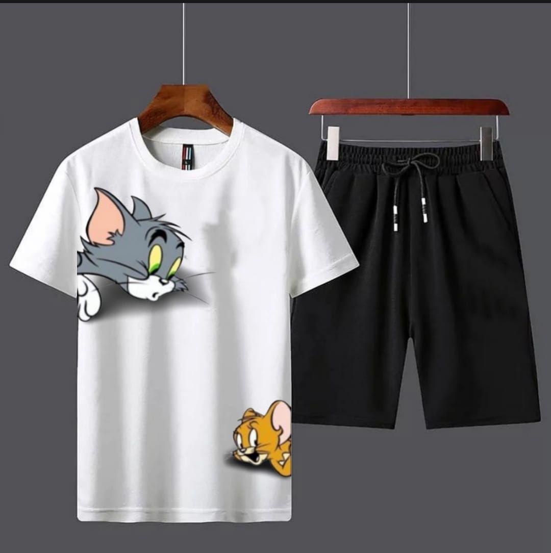 2 Pcs Men's Cotton Printed T-shirt & Shorts Tracksuit.